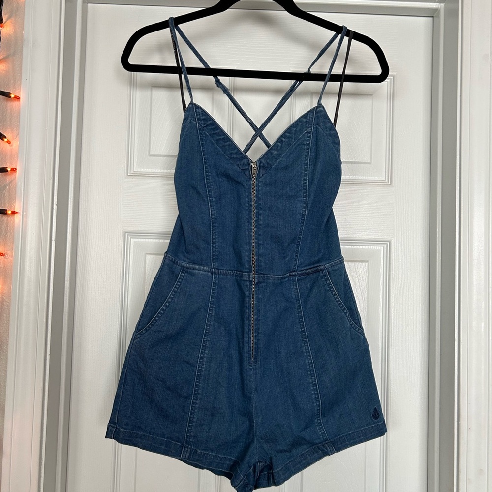 *Volcom*Blue Jean Denim Playsuit*Romper*Sexy Jumpsuit*VLV*Surf*Skate*